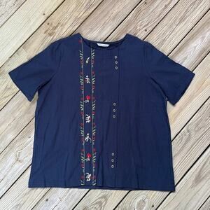 Cellabie Women's Navy Embroidered Linen Blend Top Size 3XL. NEW